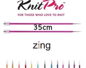 19x Pairs of KnitPro Zing Straight / Single Point Knitting Needles Set - 35cm Length - (1x Each Size: 2mm to 12mm)