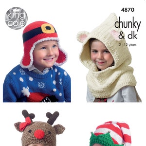 King Cole Novelty Christmas Hats Crochet Pattern 4870 - Chunky & DK King Cole Novelty Christmas Hats Crochet Pattern 4870 - Chunky & DK