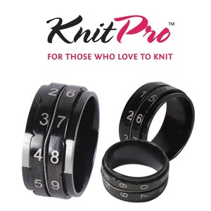 KnitPro Row Counter Ring Jewellery Knit Tally Register - 4 Sizes - Black Metal Knitting - Craft, Sewing, Quilting, Embroidery, Detailed Work