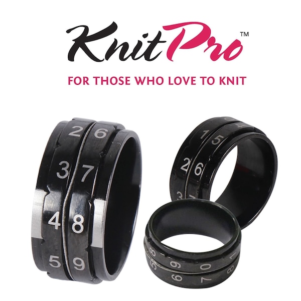 KnitPro Row Counter Ring Jewellery Knit Tally Register - 4 Sizes - Black Metal Knitting