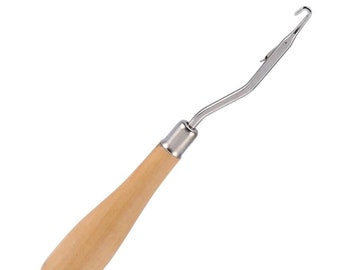Strumento per realizzare un gancio a scatto per tappeti fai da te, tappeti di stracci con manico in legno, tessuti artigianali, filati