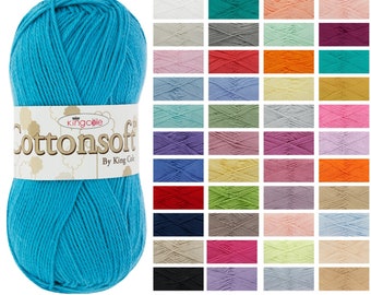 King Cole Cottonsoft DK Double Knit Wolle 100% Baumwolle Strickgarn - Alle Farben