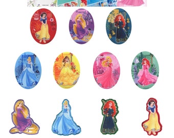 Disney Princesses Appliques Iron On Motifs Patches - Ariel - Cinderella - Belle - Snow White - Aurora - Rapunzel - Brave