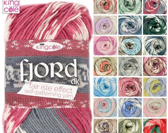 King Cole Fjord DK Yarn Nordic Acrylic Knitting Wool 100g - Festive all Colours