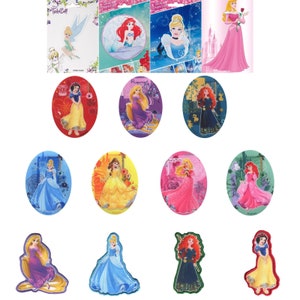 Disney Princesses Appliques Iron On Motifs Patches Ariel Cinderella Belle Snow White Aurora Rapunzel Brave image 1