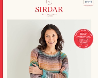 Sirdar レディース クルーネック ラグラン セーター ジュエルスパン (リーフレット) 10140
