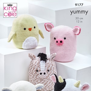 King Cole Squishy Amigurumi Farm Animal Toys Crochet Pattern 9177 - Chunky King Cole Squishy Amigurumi Farm Animal Toys Crochet Pattern 9177 - Chunky