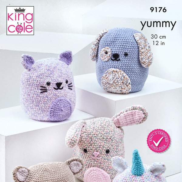 King Cole Crochet Pattern Squishy Amigurumi Toys in Yummy and Big Value Chunky 9176