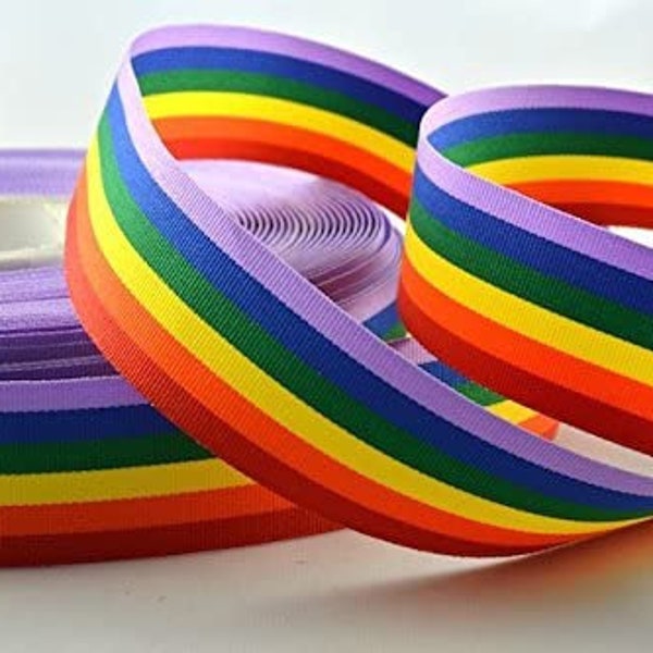 Rainbow / Gay Pride LGBT Grosgrain Ribbon - Assorted Widths 10mm / 25mm / 35mm - Choose Lengths: 1m/2m/3m/5m/10m/50 Metres