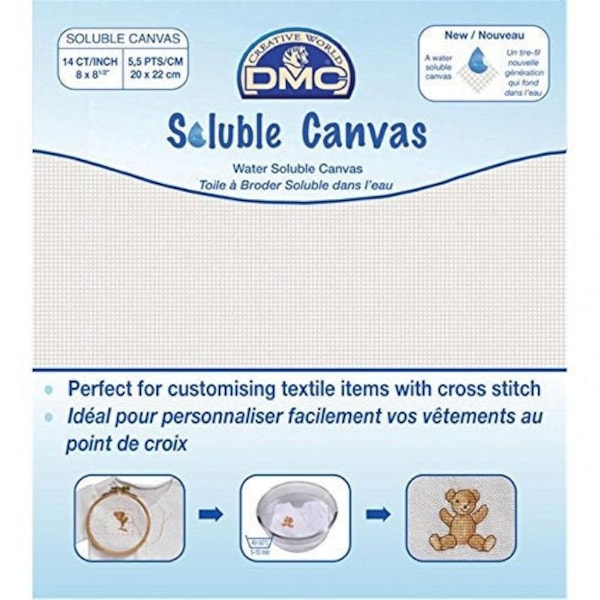 DMC Soluble Canvas 20 x 22 cm - 14 toiles hydrosolubles 14 trous/pouce