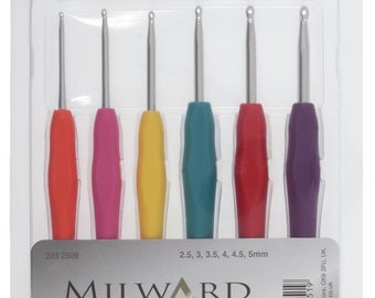 Milward Crochet Hook Set - Soft Grip Handles Soft Touch - 14cm x 6 Sizes - Gift Hobby