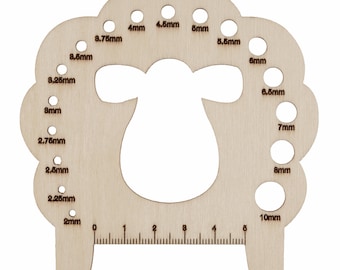 Milward Wooden Sheep Knitting Needle Gauge Size 5cm Ruler - Metric