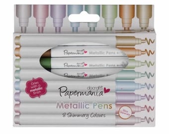 PapermaniaMetallic Pens, Brush Tip, Metallics, Pack Of 8, Ideal