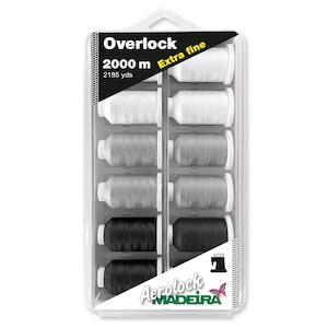 Madeira Overlock Box Aerolock No.180 12 x 2,000m Black Grey & White Miniking