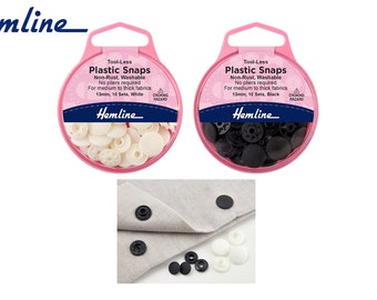 Broches de plástico sin herramientas Hemline de 9 mm o 13 mm No se requieren alicates Blanco Negro Paquete de 10