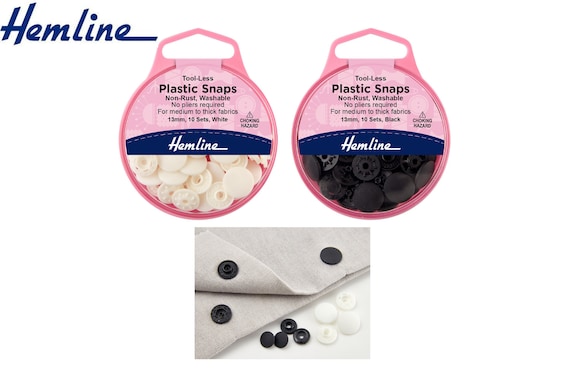 Hemline Tool-less Plastic Snaps 9mm or 13mm No Pliers Required White Black  10 in Pack 