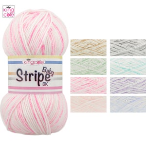 King Cole Baby Stripe DK 100g Ball - All Colours - Baby Yarn Wool Double Knitting