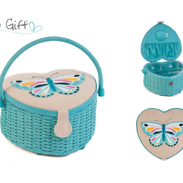 HobbyGift Boîte à coudre (M) Heart Appliqué: Flutterby, poche / coussin d’épingle, papillon