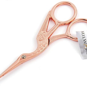 Milward Rose Gold Stork Embroidery Scissors - 4.5&quot;/11.5cm - Sharp Point