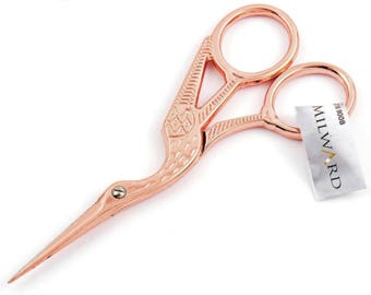 Milward Rose Gold Stork Embroidery Scissors - 4.5&quot;/11.5cm - Sharp Point