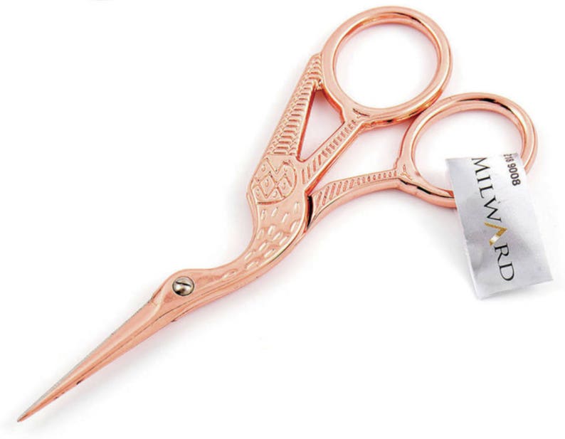 Milward Rose Gold Stork Embroidery Scissors 4.5/11.5cm Sharp Point image 1