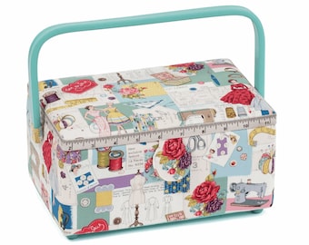 HobbyGift Medium Sewing Box - Poignée en PVC - Coudre Rétro - Stockage d’artisanat de couture