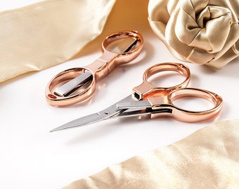 Hemline Rose Gold Folding Scissors - 3.9&quot;/10cm - Crafts Embroidery Trim Threads Compact