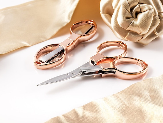 Hemline Rose Gold Folding Scissors 3.9/10cm Crafts Embroidery Trim Threads  Compact 