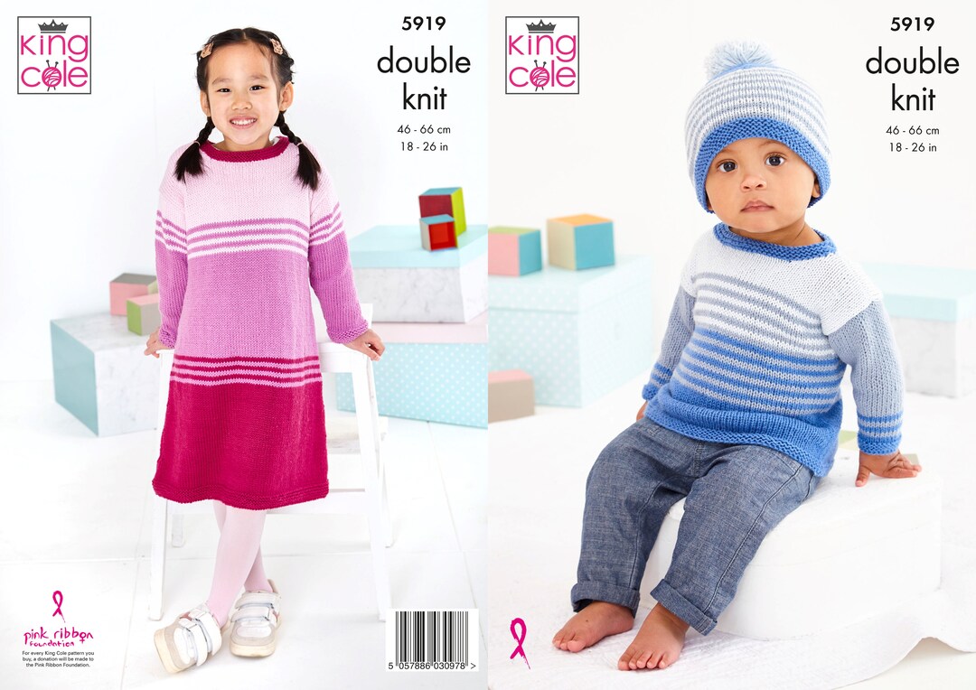 King Cole Knitting Pattern Sweater Dress, Sweater & Hat Knitted in
