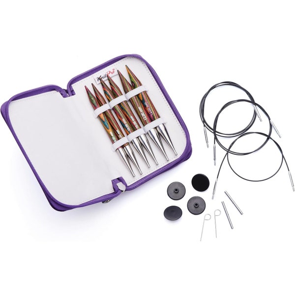 KnitPro Symfonie Jeu d'aiguilles à tricoter circulaires interchangeables, grosses, 9,00, 10,00 et 12,00 mm Plus d'accessoires