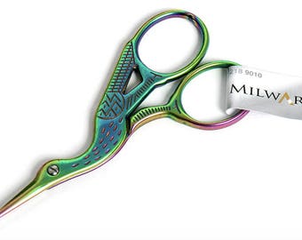 Milward Multi-Colour Rainbow Stork Embroidery Scissors - 3.5"/9cm - Sharp Point