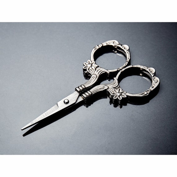 Hemline Embroidery Scissors Sharp Point 3.75" - Metal Floral Design