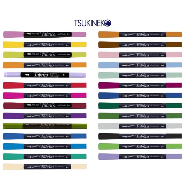 Tsukineko Fabrico Dual Tip Marker Pen - All Colours Fine Point Type Brush Tip