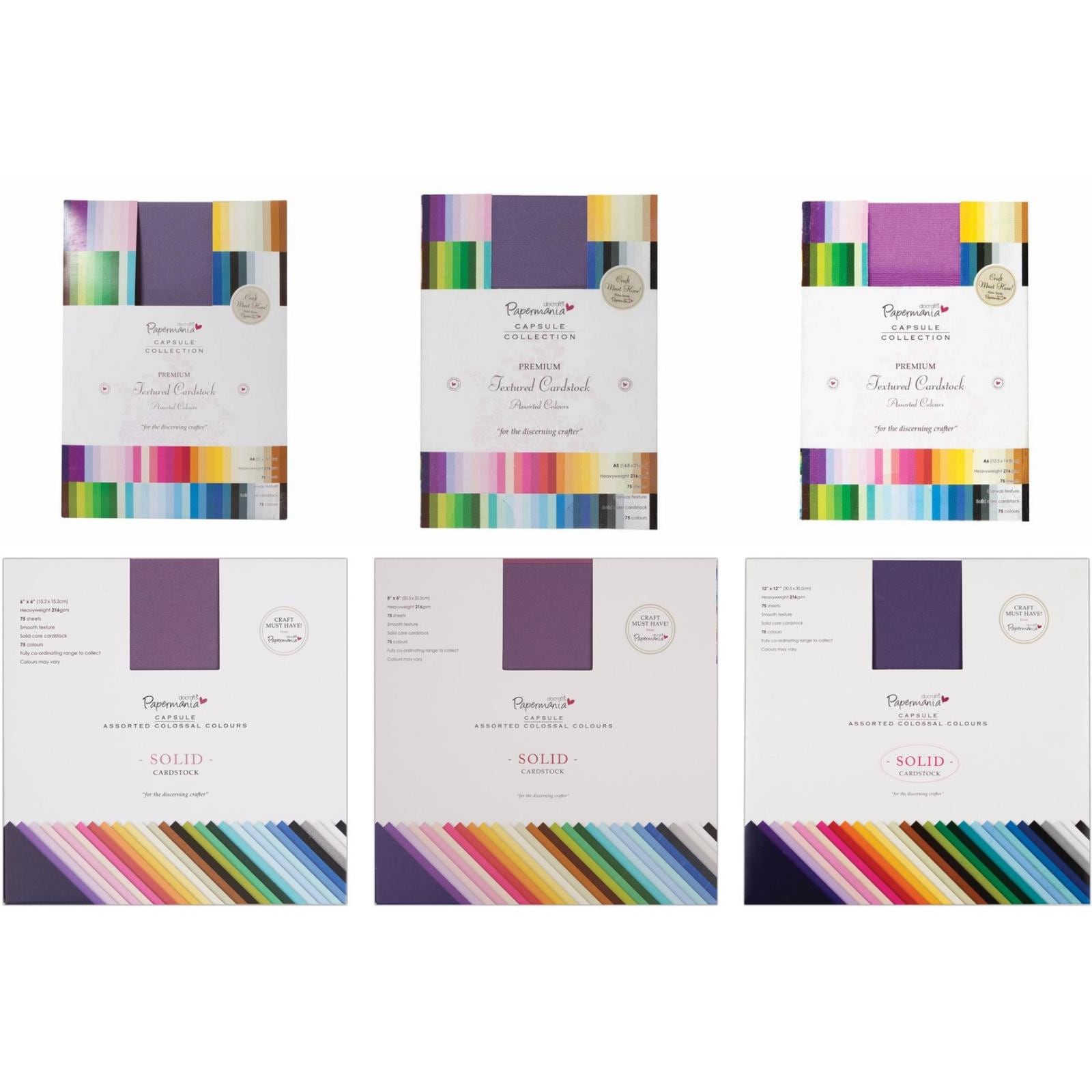 Papermania Capsule Premium Cardstock Textured, 75 Sheets, Multicoloured, A4, Coloured Card A4 for Card Making Supplies, A4 Card for Craft Projects and