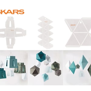 Gabarits Fiskars en papier 3D, gemme, géode, diamant, lanterne, cadeaux/guirlandes/cadeaux
