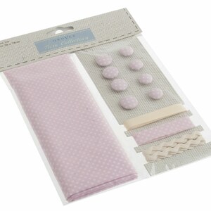 Trim Collection Cotton Craft Fabric Set - Pink Polka Dot Fabric Buttons Ribbon Kids Crafts