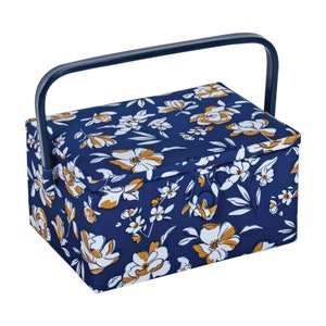 HobbyGift Sewing Box (M) - Autumn Floral - Needlework - Navy - Storage - Gift