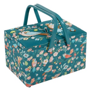 HobbyGift Sewing Box (L) - Twin Lid - Appliqué Bird Aviary - Storage - HGTLRA664