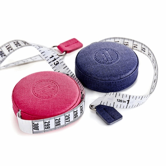 Hemline Retractable Extra Long Tape Measures PU Fabric Case 300cm/120 Pink  or Navy Sewing Crafts 