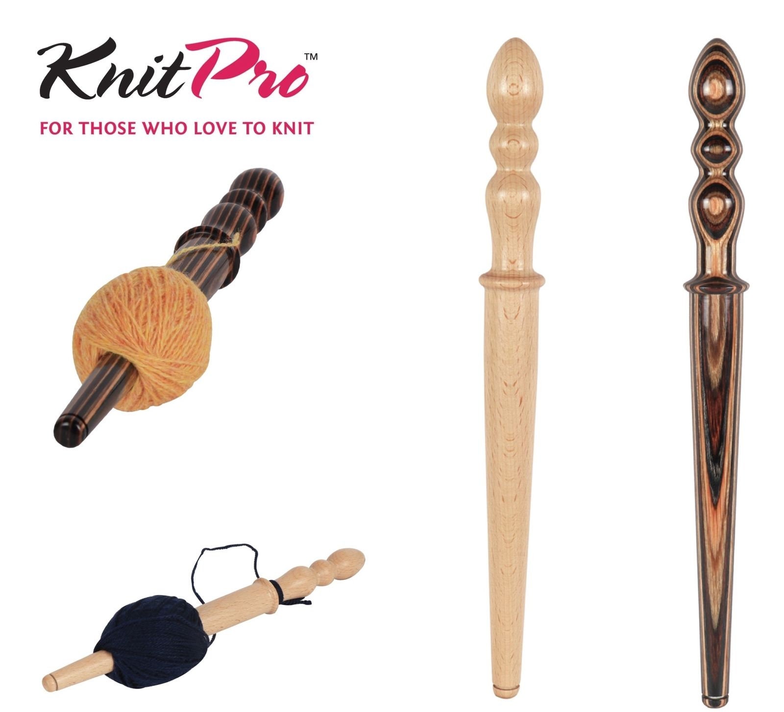 KnitPro Nostepinne Ball of Wool Winder - Handheld - Coloured Wood or …