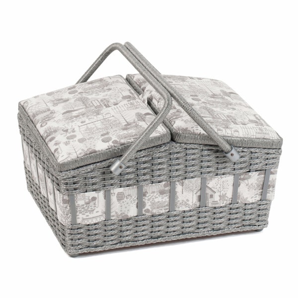 Boîte à couture HobbyGift - Panier en osier gris - Dans le jardin - Rangement pour l’artisanat de couture