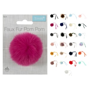 Pom Pom Faux Fur with Ribbon Tie 6cm Diameter Range of Colours Fuzzy Crafts Ball