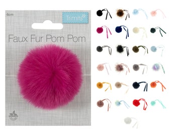 Pom Pom Faux Fur with Ribbon Tie 6cm Diameter Range of Colours Fuzzy Crafts Ball