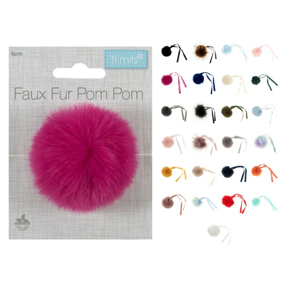 Pom Pom Faux Fur With Ribbon Tie 6cm Diameter Range of Colours Fuzzy Crafts  Ball 