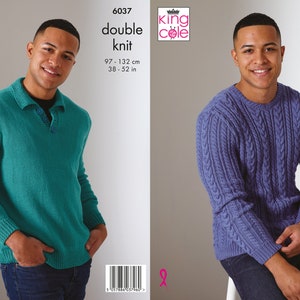 King Cole Men's Cotton sweaters Knitting Pattern 6037 - Double Knit King Cole Men's Cotton sweaters Knitting Pattern 6037 - Double Knit