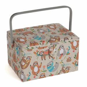 HobbyGift Large Sewing Basket Sloth Design Fabric Box Storage zdjęcie 1