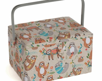 HobbyGift Large Sewing Basket Sloth Design - Fabric Box Storage