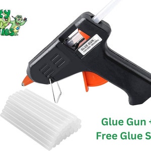 Pistola de pegamento termofusible Crafty Crocodiles de 10 W + 20 barras de pegamento para manualidades adhesivas