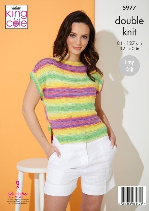 King Cole Ladies Easy Knit Summer Sweater & Top Knitting Pattern 5977 - Double Knit King Cole Ladies Easy Knit Summer Sweater & Top Knitting Pattern 5977 - Double Knit