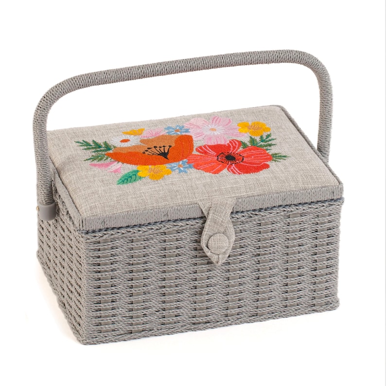 HobbyGift Sewing Box M Embroidered Lid Wildflowers Storage MRME614 image 1